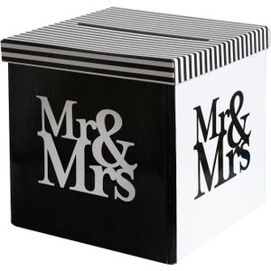 Enveloppendoos - Bruiloft - zwart/wit - Mr/Mrs - karton - 20 x 20 cm - Feestdecoratievoorwerp