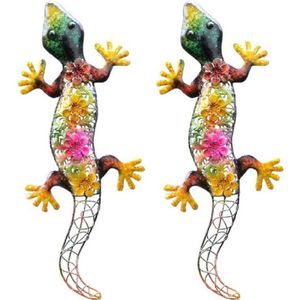 2x stuks grote metalen salamander gekleurd 42 x 17 cm tuin decoratie - Tuindecoratie