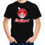 Rendier Kerstbal shirt / Kerst t-shirt Merry Christmas zwart voor kinderen - kerst t-shirts kind