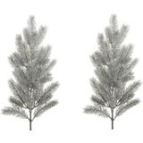 Kersttak/dennentak - 2x stuks - groen - besneeuwd - L66 cm - kerstversiering - Decoratieve tak kerst