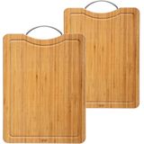Set met 2x formaten snijplanken met metalen handvat van bamboe hout - Snijplanken