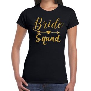 Bride Squad Cupido goud glitter t-shirt zwart dames - Feestshirts