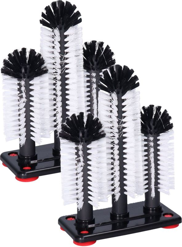 Buemag Spoelborstels voor glazen - 2x - 19x24x10cm - zwart - 3 borstels - professionele borstels - Afwasborstel