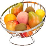 Fruitschaal/fruitmand op voet rond zilver metaal 24 cm - Fruitschalen/fruitmanden - Draadmand van metaal