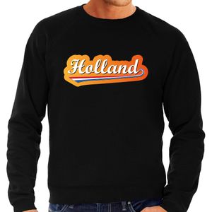Grote maten zwarte sweater / trui Holland/Nederland supporter met Nederlandse wimpel EK/WK heren - Feesttruien