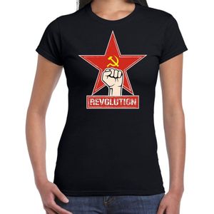 Revolution / rode ster communistische t-shirt zwart voor dames - Feestshirts