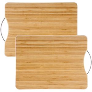 2x Stuks snijplank met metalen handvat 42 x 30 cm van bamboe hout - Serveerplank - Broodplank