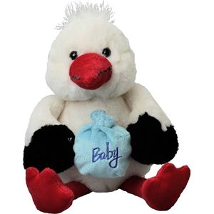 Inware pluche geboorte ooievaar knuffeldier - blauw - staand - 21 cm - baby boy - Vogel knuffels