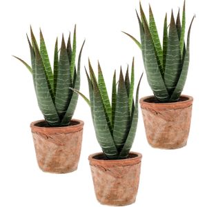 Set van 3x stuks Aloe Vera kunstplanten in terracotta pot 23 cm - Kunstplanten