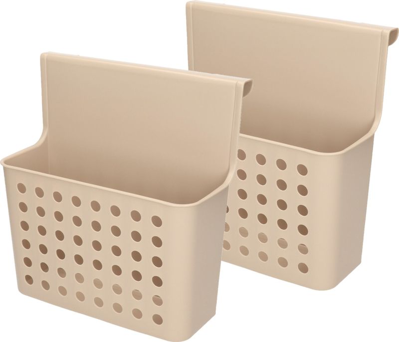2x stuks badkamer/keuken hang opbergmandjes/organizers taupe 26 x 24 cm - Hangmandjes/kastmandjes
