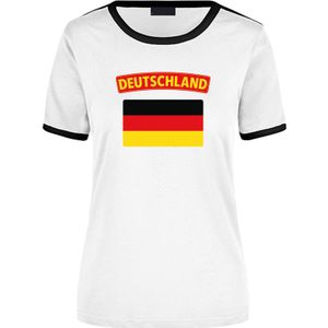 Deutschland wit/zwart ringer t-shirt Duitsland met vlag voor dames - Feestshirts