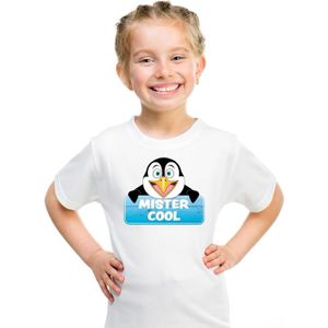 Dieren shirt wit Mister Cool de pinguin voor kinderen - T-shirts
