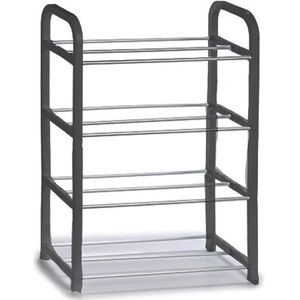 Metalen schoenenrek/schoenenstandaard 4-laags zilver 40 x 19 x 56 cm - Schoenen opbergen