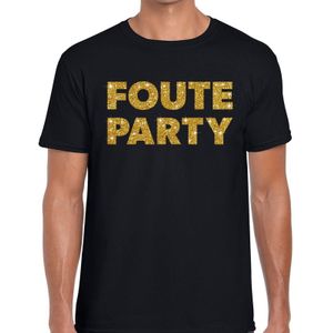 Foute party gouden glitter tekst t-shirt zwart heren - Feestshirts