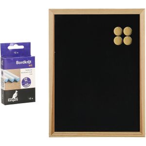 Krijtbord/schoolbord met magneten en 12x krijtjes - 30 x 40 cm - Krijtborden