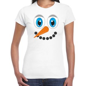 Fout kersttrui t-shirt voor dames - Sneeuwpop gezicht - wit - kerst t-shirts