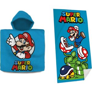 Set van bad cape/poncho met strand/badlaken voor kinderen met Super Mario print - Badcapes