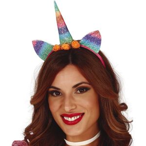 Verkleed haarband Unicorn/eenhoorn - regenboog gekleurd - meisjes/dames - Gaypride - Verkleedhoofddeksels