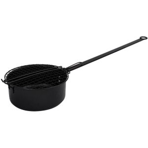 Popcorn Pan Zwart Metaal 69 cm - Popcornpan met Extra Lange Steel - Kampeer Kookgerei Pannetjes