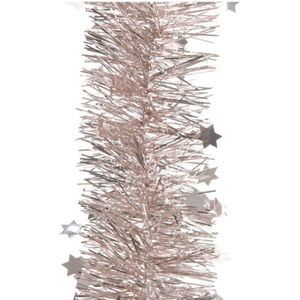 Lichtroze sterren kerstslingers 10 cm breed x 270 cm versiering - Kerstslingers