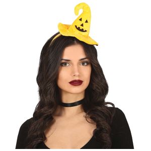 Halloween heksenhoed - mini hoedje op diadeem - one size - oranje - meisjes/dames - Verkleedhoofddeksels
