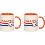 4x stuks Holland vlag met voetbal mok/ beker oranje wit 300 ml