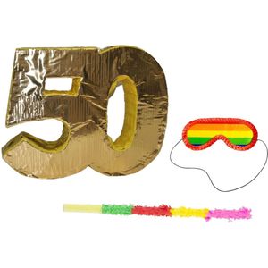 Pinata goud 50 jaar leeftijd + stok + masker - Pinatas