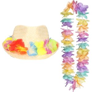 Carnaval verkleed set - Tropische Hawaii party - hoedje met bloemenslinger - volwassenen - Verkleedhoofddeksels
