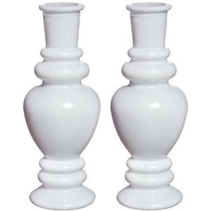 Bloemenvaas Venice - 2x - voor kleine stelen - gekleurd glas - glans wit - D5,7 x H15 cm - Vazen