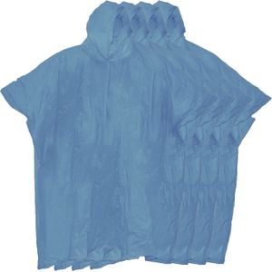 Regenponcho met capuchon - 10x - blauw - herbruikbaar - PVC - duurzaam - Regenponcho's