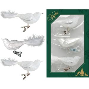 6x stuks luxe glazen decoratie vogels op clip wit 11 cm - decoratief-figuur