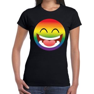 Big emoticon/emoticon regenboog gay pride t-shirt zwart dames - Feestshirts
