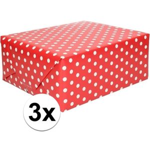 3x Geschenkpapier rood gestipt 70 x 200 cm - Cadeaupapier