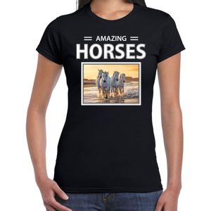 Witte paarden t-shirt met dieren foto amazing horses zwart voor dames - T-shirts