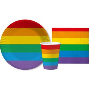 Regenboog thema huis versieren 10 borden/10 bekers/20 servetten - Feestpakketten