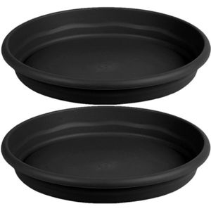 Set van 2x stuks bloempot/plantenpot onderschaal antraciet kunststof diameter 34 cm - Plantenpotten