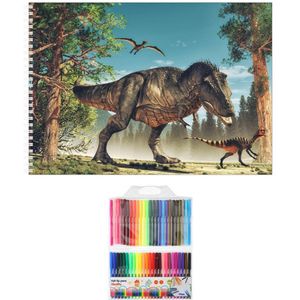 Schetsboek Dinosaurussen liefhebbers A4 50 paginas met 50 viltstiften - Schetsboeken