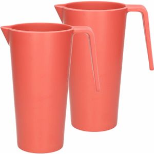 Excellent Houseware Schenkkan/waterkan - 2x - rood - 1500 ML - melamine - D10 x H21 cm