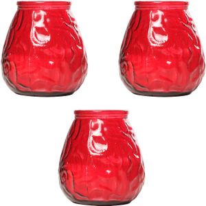3x Horeca kaarsen rood in kaarshouder van glas 10 cm brandtijd 40 uur - Waxinelichtjes