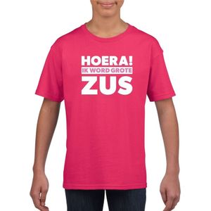 Roze Hoera ik word grote zus t-shirt voor meisjes - Feestshirts