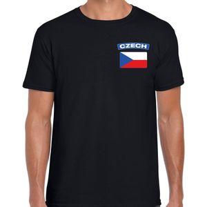 Czech t-shirt met vlag Tsjechie zwart op borst voor heren - Feestshirts