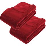 2x Stuks Grote Fleece Deken/Fleeceplaid Rood 180 X 230 cm Polyester