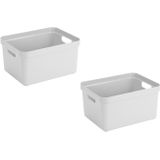 2x stuks witte opbergboxen/opbergdozen/opbergmanden kunststof - 32 liter - opbergen manden/dozen/bakken - opbergers