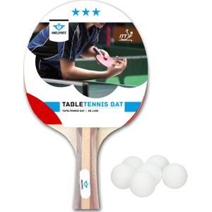 Tafeltennis batje 3 sterren + 12x tafeltennis/ping pong balletjes wit 4 cm  - Tafeltennisbats