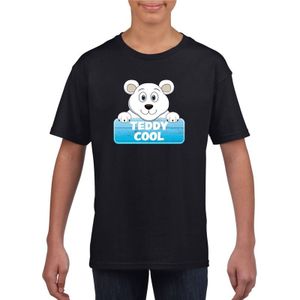 Dieren shirt zwart Teddy Cool de ijsbeer voor kinderen - T-shirts
