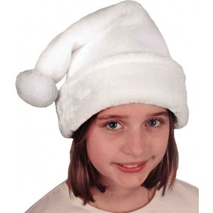 2x stuks witte pluche kerstmutsen voor kinderen  - Kerstmutsen