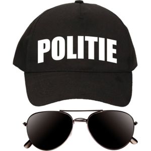 Politie agent verkleed setje pet/cap en donkere zonnebril - Verkleedhoofddeksels