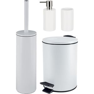 Badkamer accessoires set - WC-borstel/pedaalemmer/zeeppompje/beker - metaal/keramiek - ivoor wit - Badkameraccessoireset