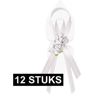 12x Witte corsages met roosjes 9 cm voor bruidsmeisjes/bruidsjonkers en familie - Feestdecoratievoorwerp