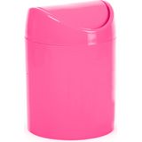 Mini prullenbakje - fuchsia roze - kunststof - met klepdeksel - keuken aanrecht/tafel model - 1,4 L - Prullenbakken